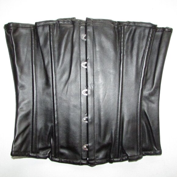 Black Faux Leather Underbust Waist Cincher Corset - NEW - Picture 3 of 9